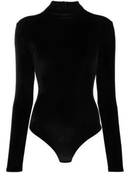 Бархатное боди с воротником-стойкой Atu Body Couture, черный