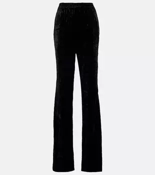 Бархатные брюки прямого кроя с высокой посадкой. SAINT LAURENT, черный