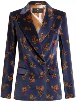 Бархатный блейзер с цветочным узором ETRO, синий