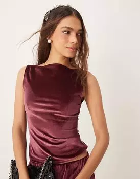 Бархатный топ Miss Selfridge с разрезом на шее, бордовый