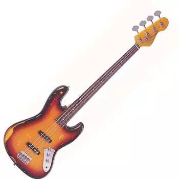 Басс гитара Vintage V74 ICON Fretless Bass Guitar - Sunset Sunburst Distress