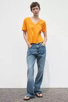 Базовая футболка с v-образным вырезом ZARA, оранжевый