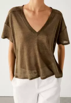 Базовая футболка V-NECK Massimo Dutti, коричневый