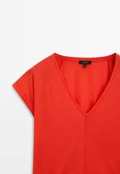 Базовая футболка WITH SHORT RAGLAN SLEEVES Massimo Dutti, красный