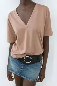 Базовая хлопковая футболка ZARA, бежево-розовый