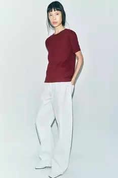 Базовая хлопковая футболка ZARA, бордовый