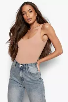 Базовое боди с овчным вырезом Boohoo, кэмел