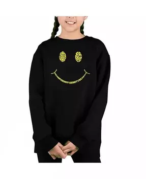 Be Happy Smiley Face — толстовка с круглым вырезом с надписью Big Girl's Word Art La Pop Art, синий
