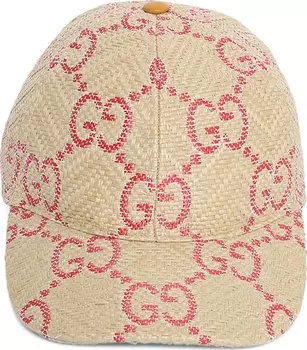 Бейсболка Gucci GG Raffia Effect Baseball Hat Beige/Red, бежевый