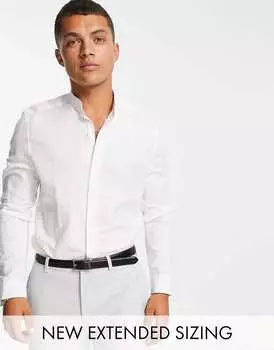 Белая элегантная льняная рубашка с воротником-стойкой ASOS DESIGN Regular