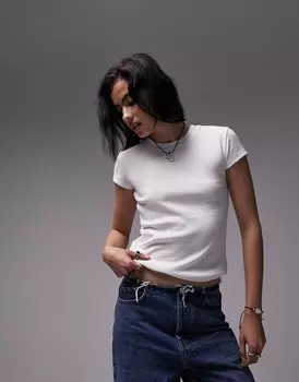 Белая длинная повседневная футболка Topshop