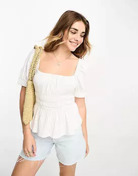 Белая фактурная блузка с пышными рукавами ASOS DESIGN