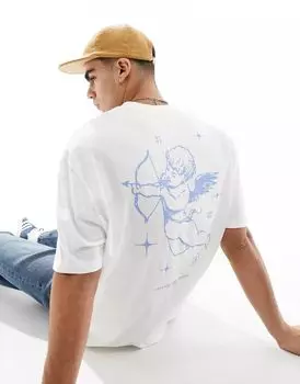 Белая футболка оверсайз с принтом ангела на спине ASOS