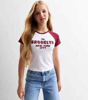 Белая футболка реглан для девочек Brooklyn '89 New Look, белый