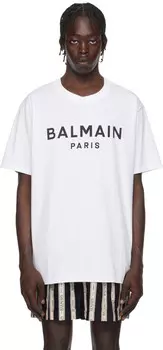 Белая футболка с принтом «Париж» Balmain