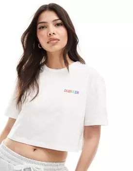 Белая хлопковая футболка с круглым вырезом Calvin Klein Pride Intense Power