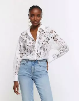 Белая кружевная рубашка River Island