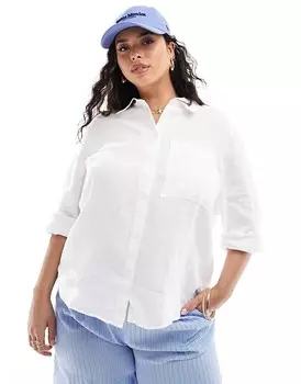 Белая льняная рубашка Mango Curve