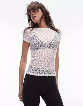 Белая прозрачная кружевная футболка Topshop