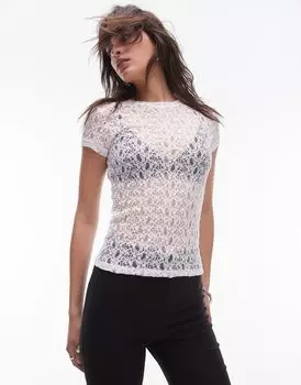 Белая прозрачная кружевная футболка Topshop