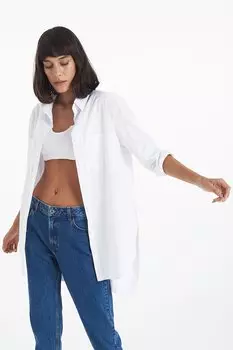 Белая рубашка Oversize Long Buttoned Slit 75354-008 CROSS JEANS