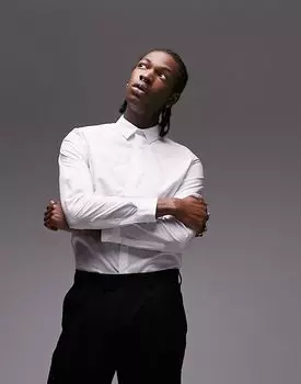 Белая строгая рубашка узкого кроя с длинными рукавами Topman