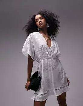 Белая текстурированная пляжная накидка с вышивкой Topshop
