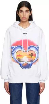 Белая толстовка с капюшоном \Дельфин\"" MSGM