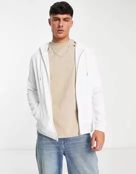 Белая толстовка с капюшоном на молнии ASOS DESIGN