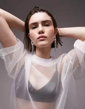 Белая трикотажная прозрачная футболка Topshop