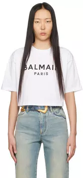 Белая укороченная футболка Balmain
