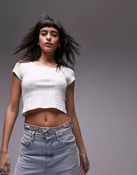 Белая укороченная футболка Topshop Pointelle
