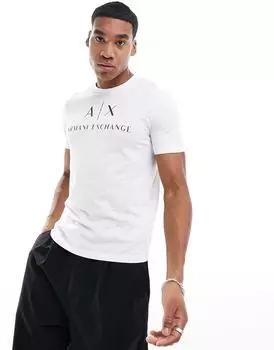Белая узкая футболка с логотипом на груди Armani Exchange