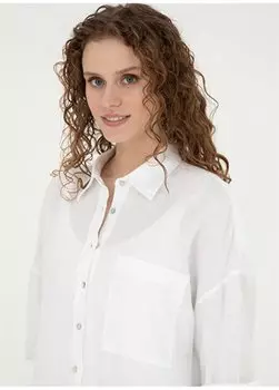 Белая женская льняная рубашка оверсайз EX-LINOSA U.S. Polo Assn., белый