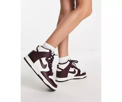 Бело-бордовые кроссовки Nike Dunk High