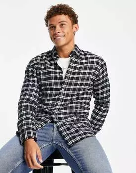Бело-черная фланелевая рубашка в клетку Selected Homme
