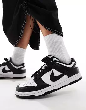 Бело-черные женские кроссовки Nike Dunk Low - БЕЛЫЙ