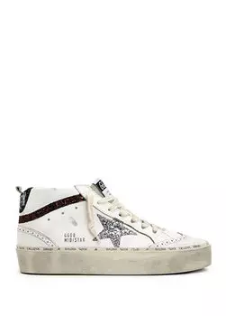 Бело-коричневые женские кожаные кроссовки mid star Golden Goose