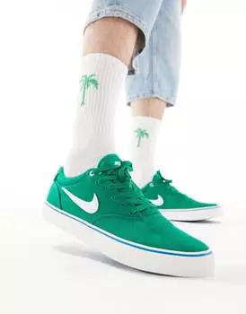 Бело-зеленые парусиновые кроссовки Nike Chron 2