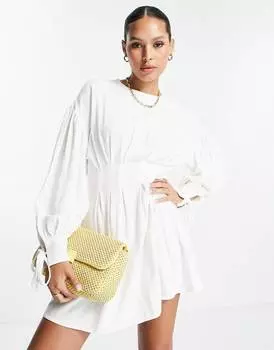 Белое льняное платье мини с завышенной талией ASOS DESIGN