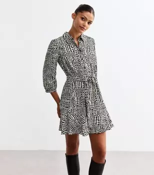 Белое мини-платье-рубашка с абстрактным принтом New Look, белый