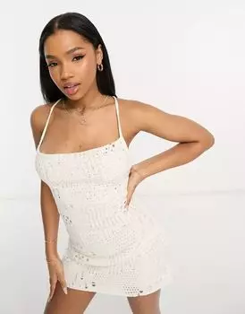 Белое мини-платье с ажурным стежком Pull&Bear
