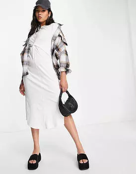 Белое платье миди-футболки с закрученным передом River Island Tall