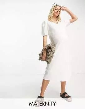 Белое платье миди с V-образным вырезом Mamalicious Maternity Mama.licious