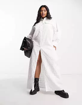 Белое платье-рубашка макси с сетчатой текстурой ASOS DESIGN Curve