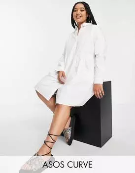 Белое платье-рубашка мини из хлопка ASOS DESIGN Curve