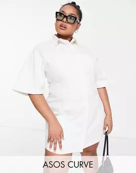 Белое платье-рубашка мини из твила ASOS DESIGN Curve