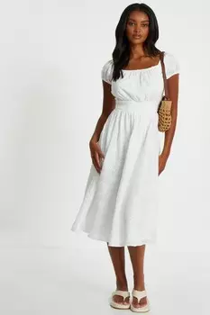 Белое вышитое платье-миди Bardot QUIZ Clothing