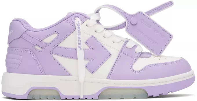 Белые и фиолетовые кроссовки из телячьей кожи для офиса Off-White