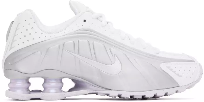 Белые и серебристые кроссовки Shox R4 Nike, White/Metallic silver/Max orange/White